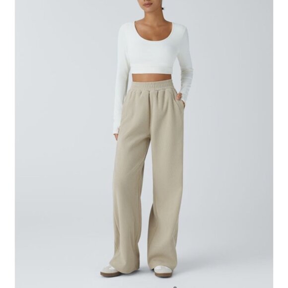 Halara High Waisted Side Pocket Straight Leg Mop Corduroy Casual Pants Sz XL Tal - Picture 2 of 11